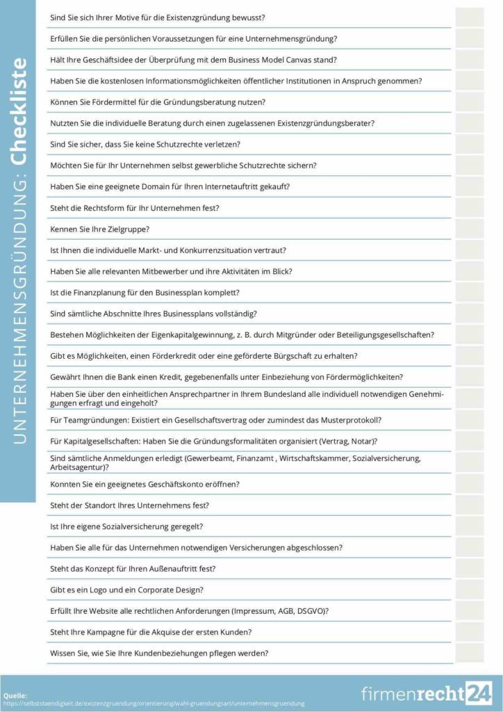 Checkliste Unternehmensgründung firmenrecht24